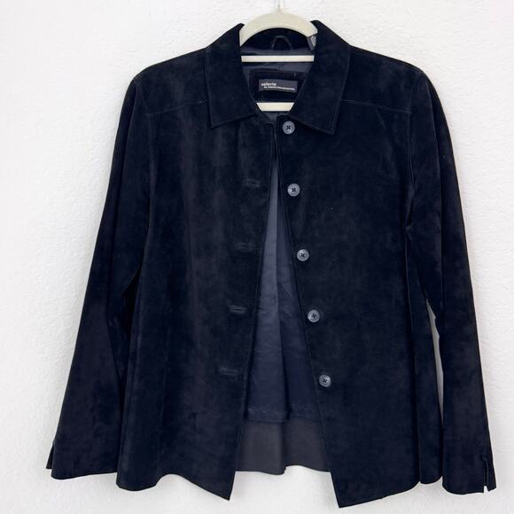 Valerie Stevens Womens Suede Leather Jacket Size M Petite Boho Western Black - Picture 1 of 9